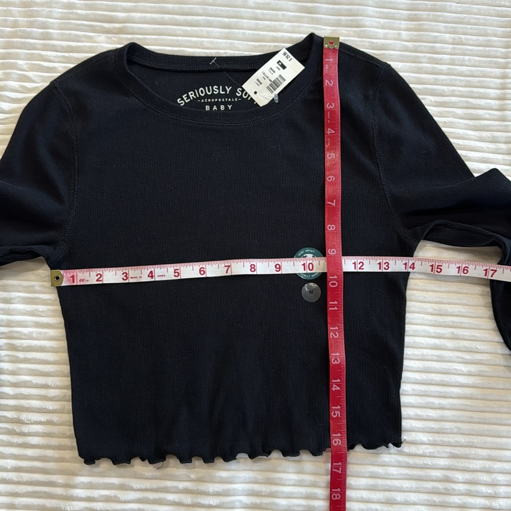 Aeropostale Seriously Soft Baby Tee Ribbed Long Sleeve Cropped Lettuce Hem M - Picture 5 of 10